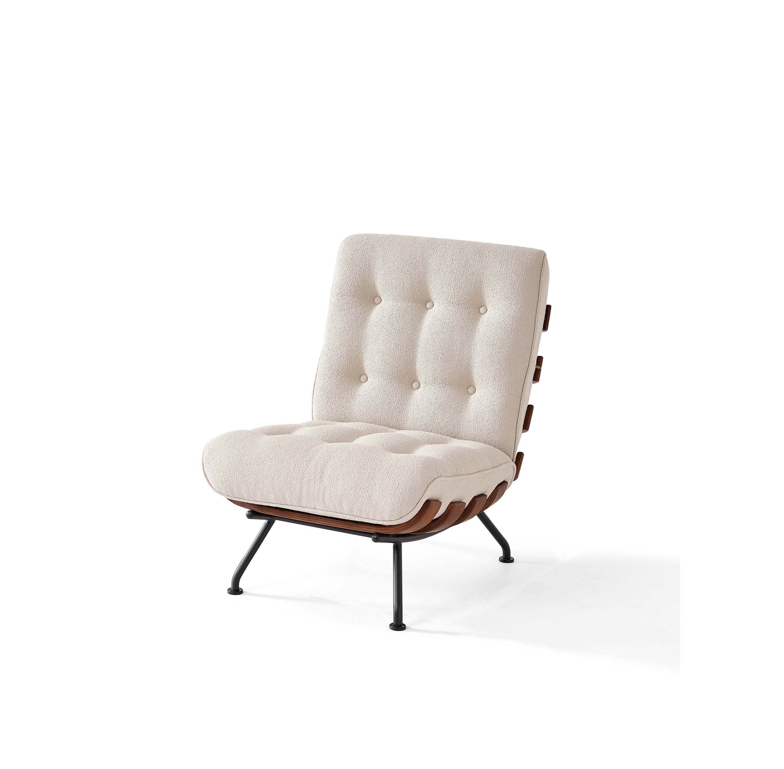 Milkshake White Armless Chair - Detachable Padded Back, Wood Slats