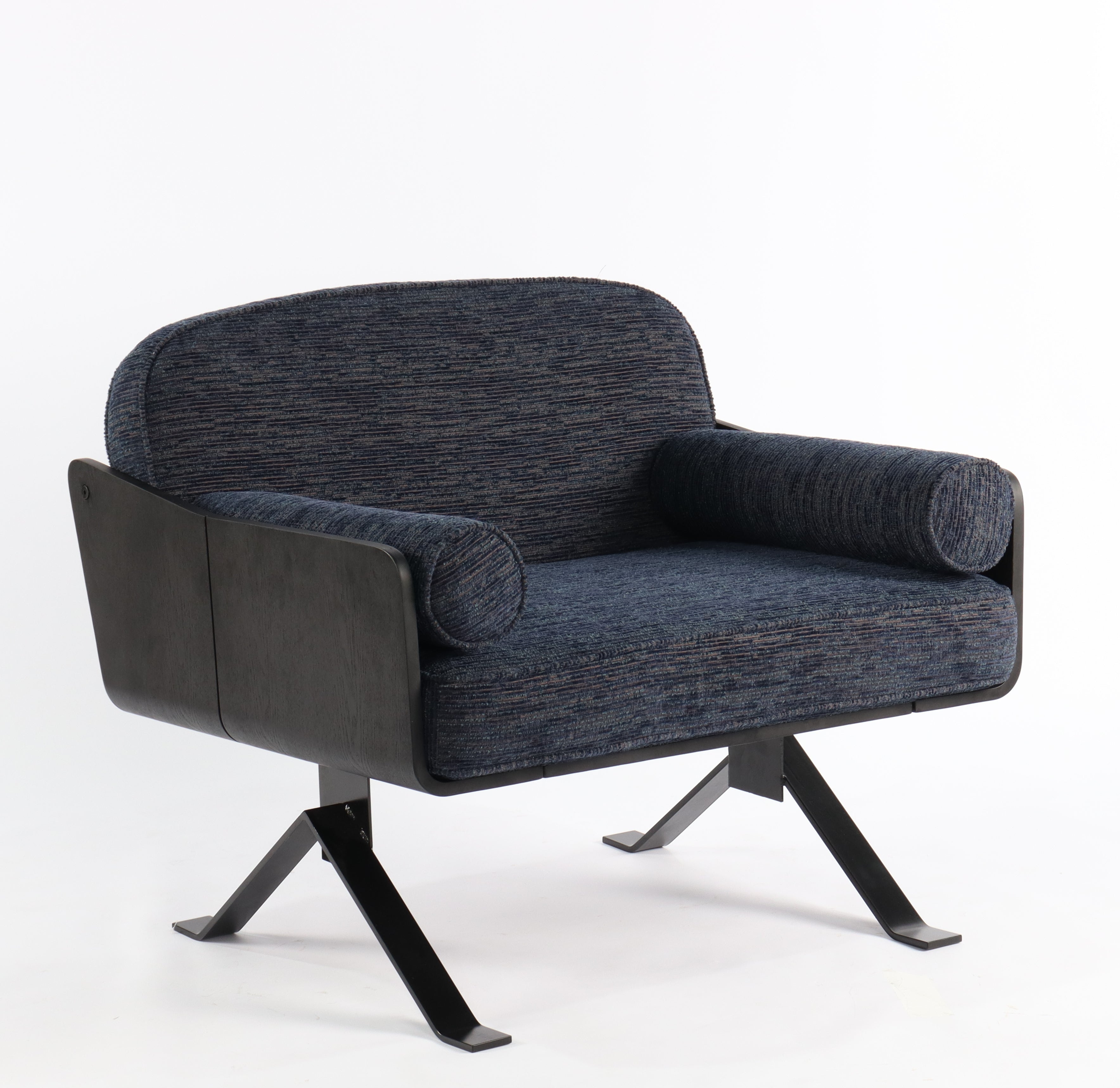 Twilight blue striped cotton-linen accent chair