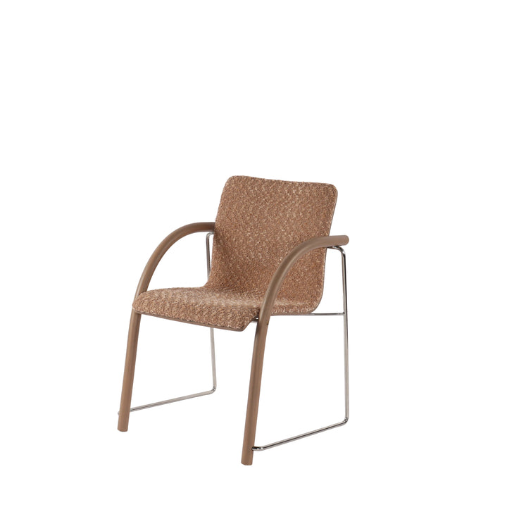 Chenille Textured Stainless Steel Modern Armchair - Milk Tea