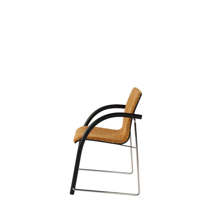 Chenille Modern Armchair - Ash Wood Front Legs, Solid Stainless Steel Rear Legs