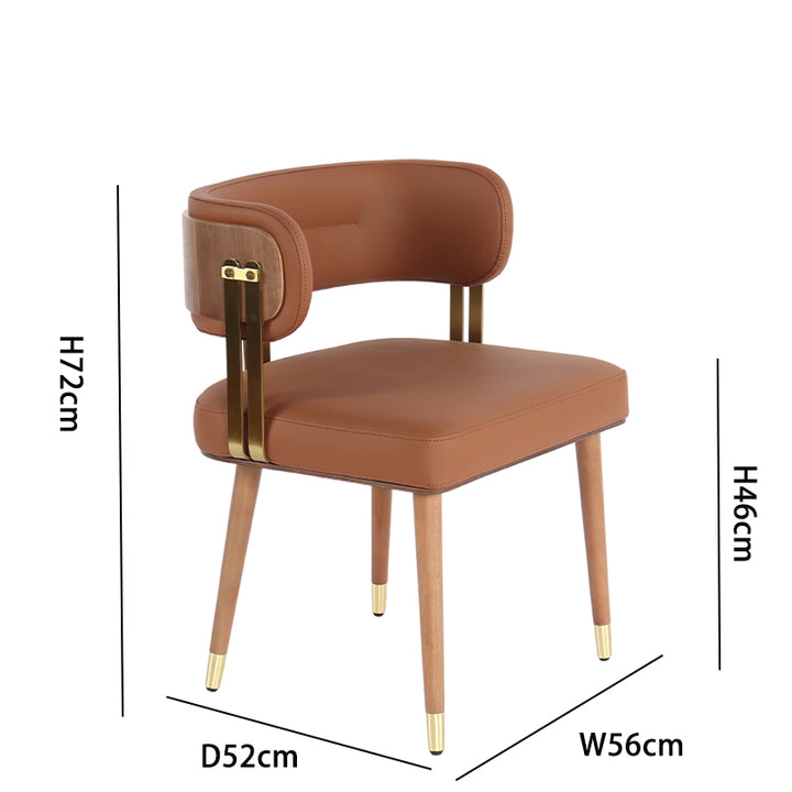 Warm Brown Microfiber Leather Dining Chair - Size Info (Total H72cm, W56cm, Seat H46cm)