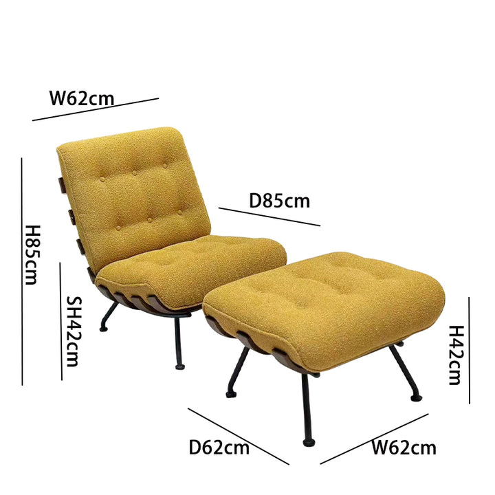 Warm Yellow Armless Chair - Compact Size,  Wood Slats(With Ottoman)
