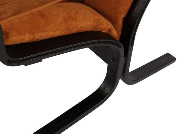 Caramel Suede Lounge Chair, Close-Up of Legs (Curved Multi-Layer Wood Board）
