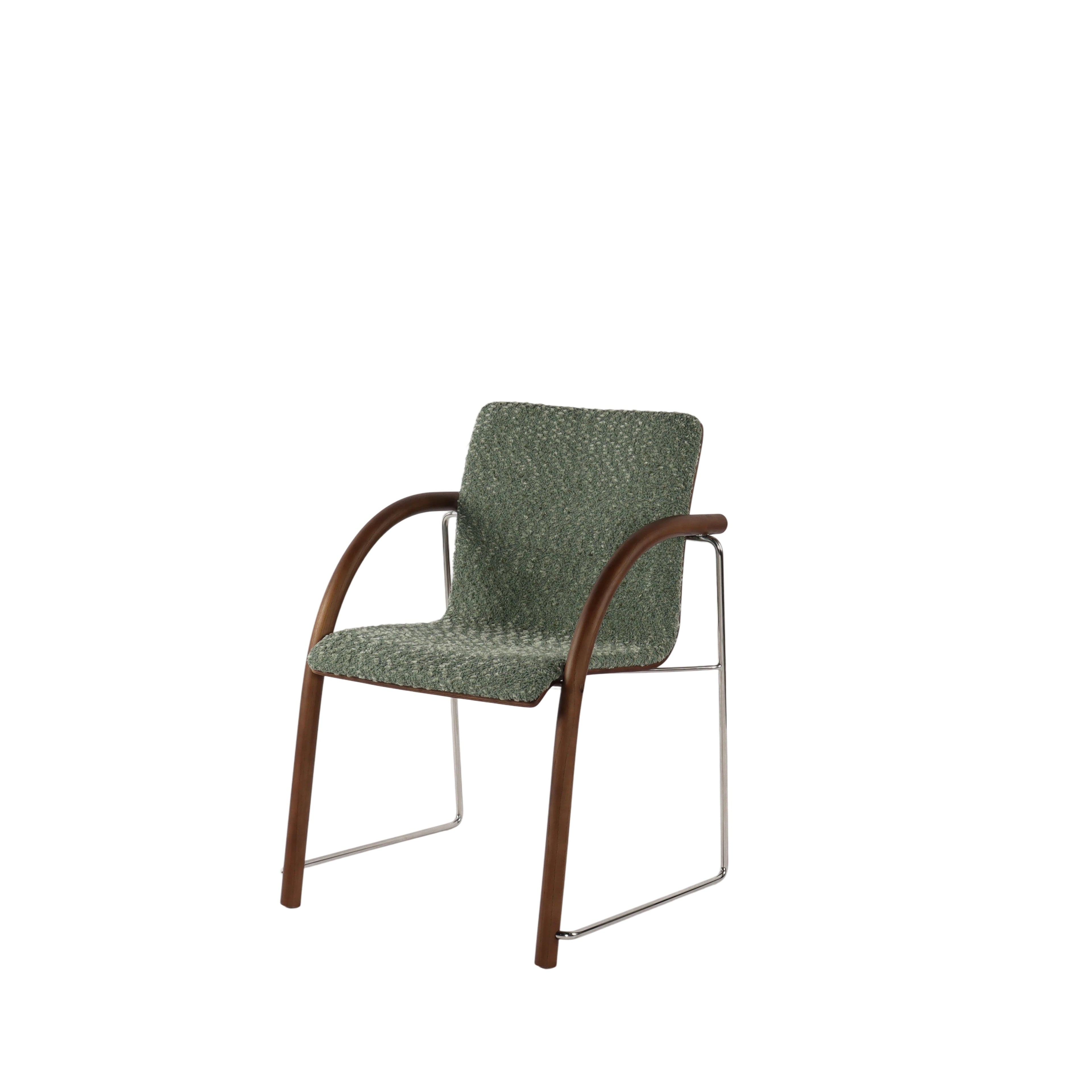 Chenille Textured Stainless Steel Modern Armchair - Sage Green
