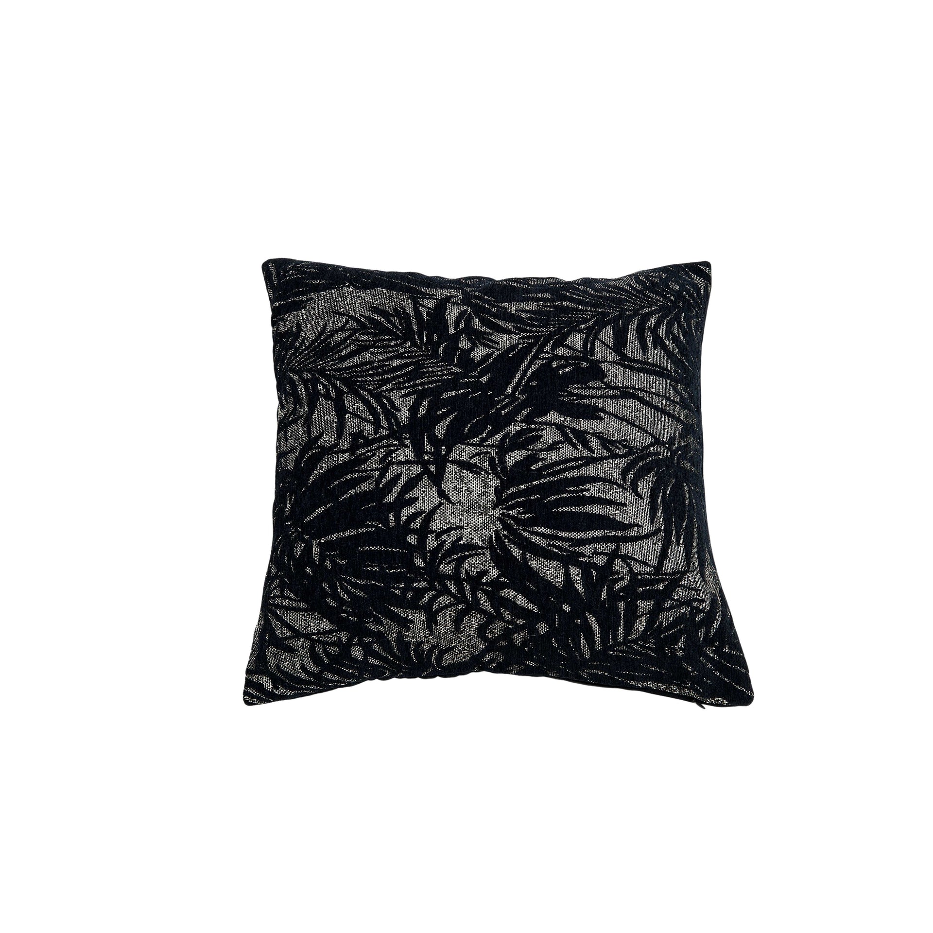 Black Chenille Square Decorative Pillow with Maple Leaf Pattern