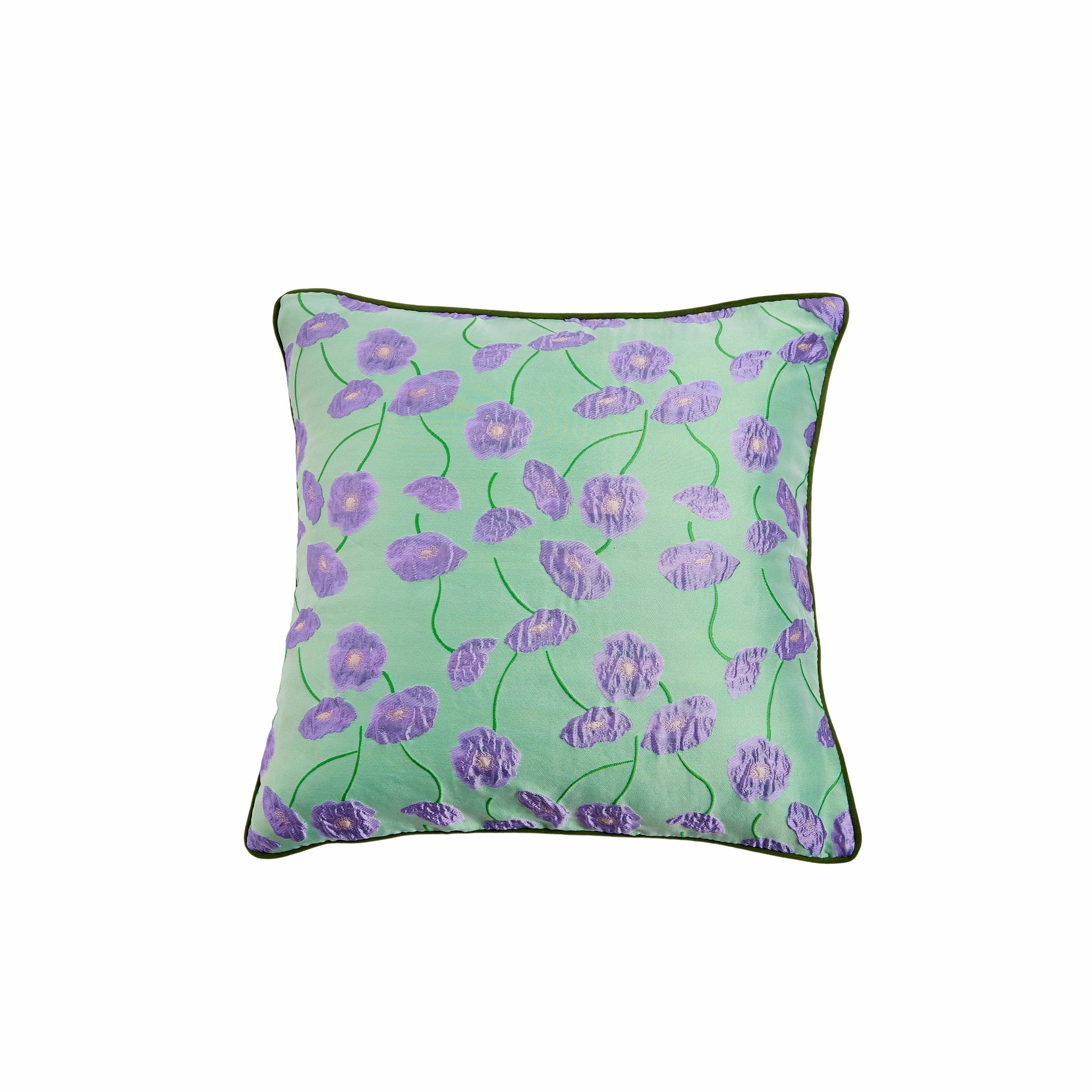 Double-Sided Jacquard Silk-Like Fabric Square Decorative Pillow with Purple Floral Pattern