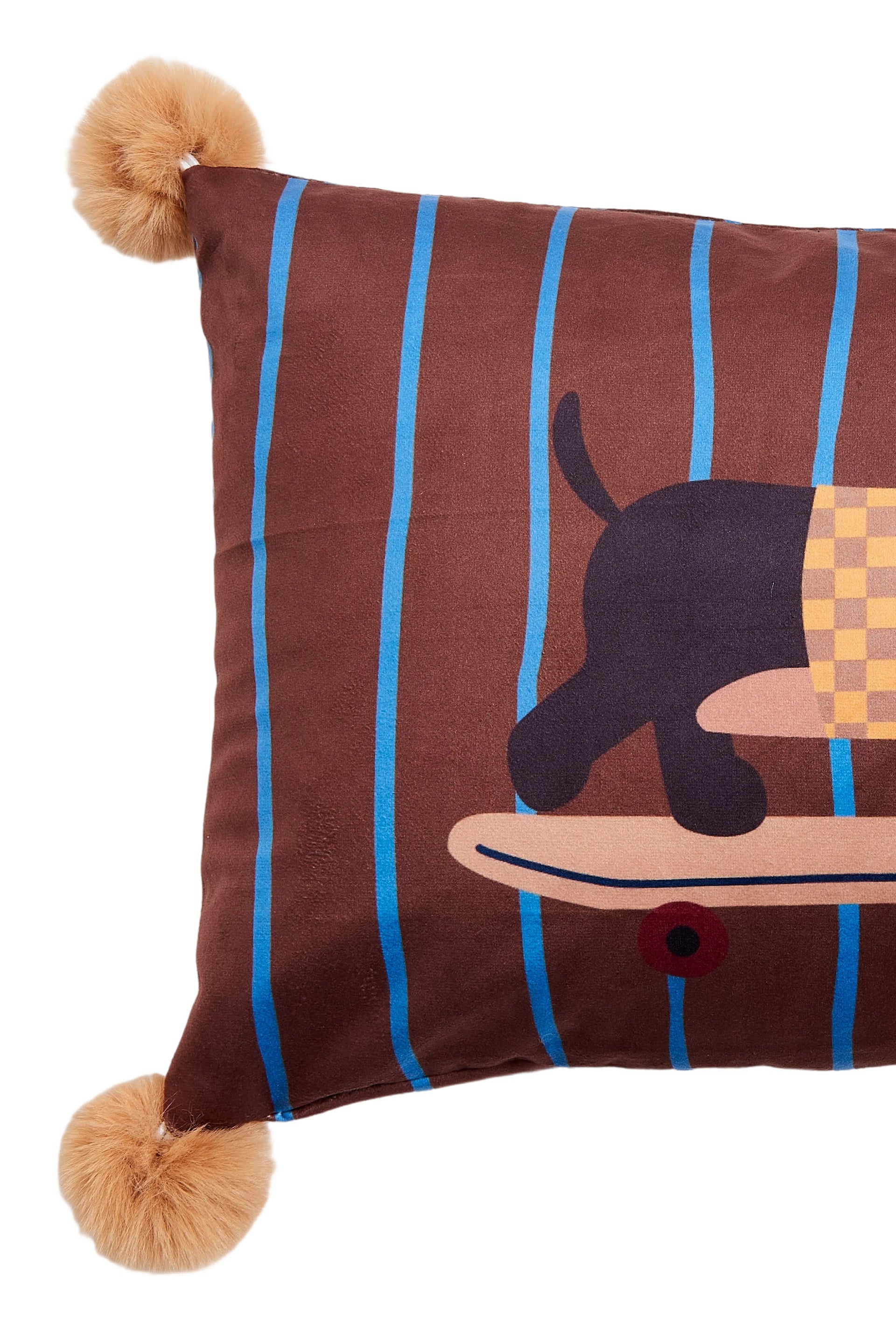Dutch Velvet Rectangular Decorative Pillow with Fun Red Hat, Dachshund, Skateboard and  Stripes