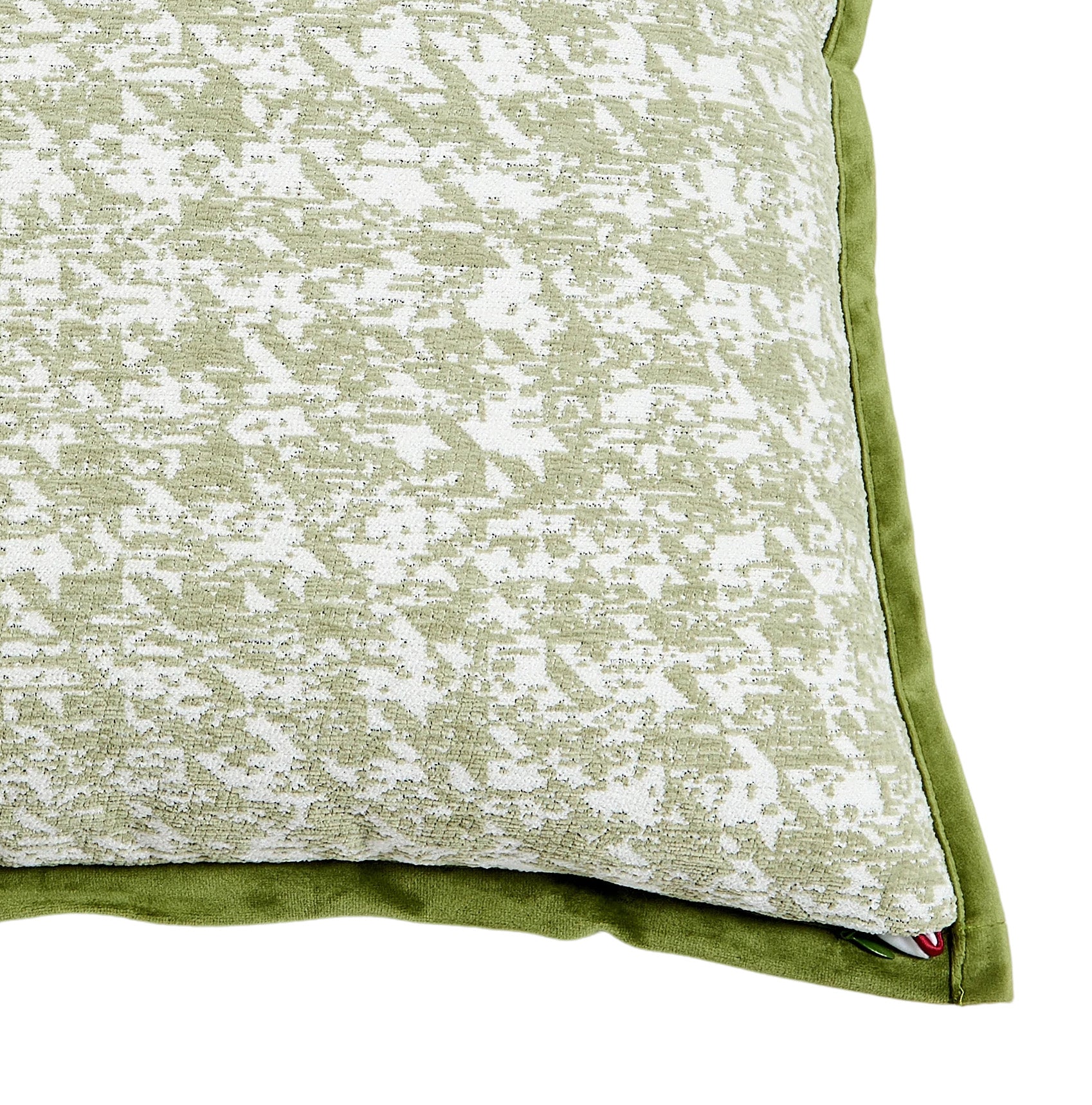 Square Decorative Pillow with Green Chenille Houndstooth Pattern