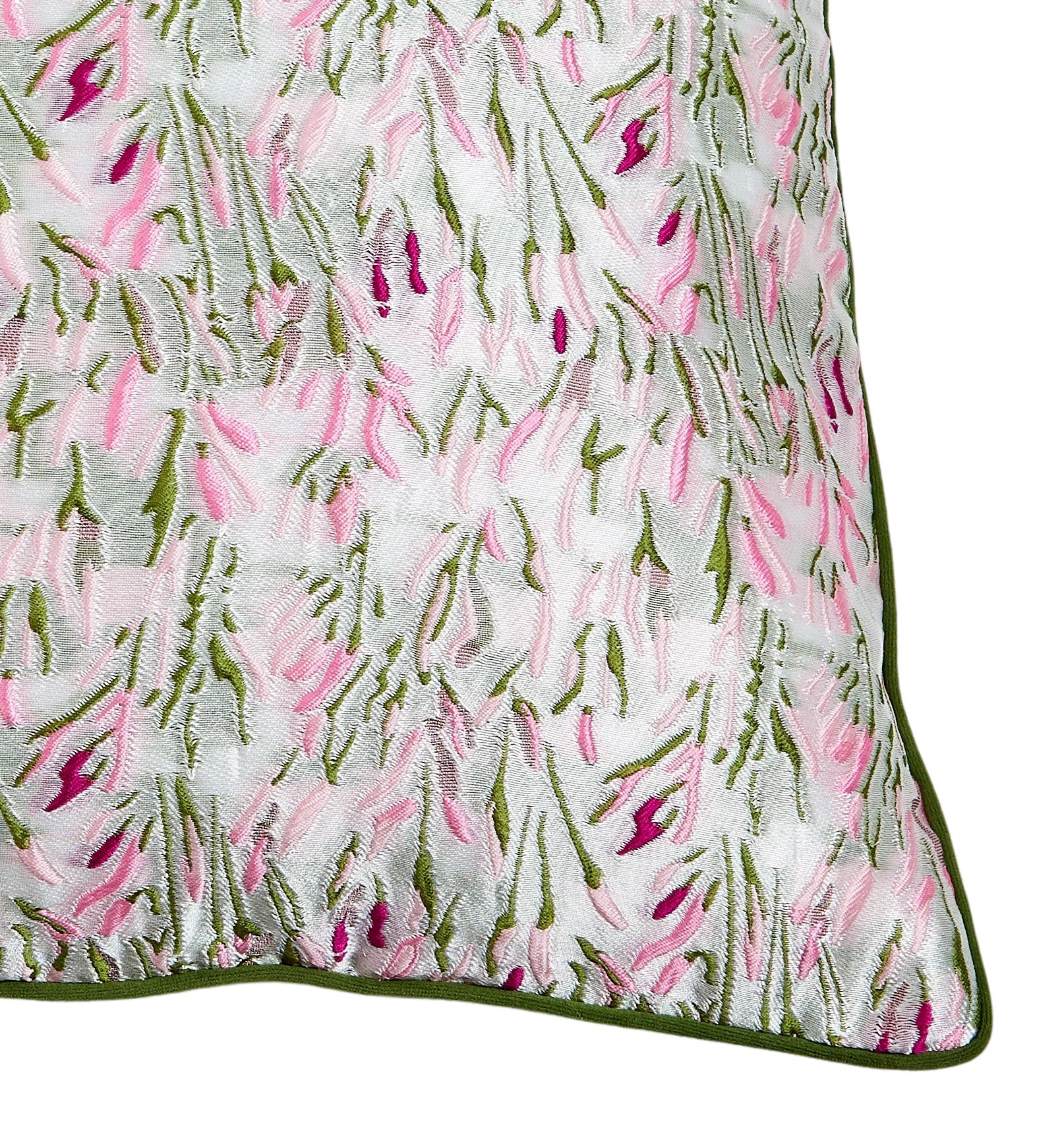 Double-Sided Jacquard Silk-Like Fabric Square Decorative Pillow with Pink Tulip Embossing