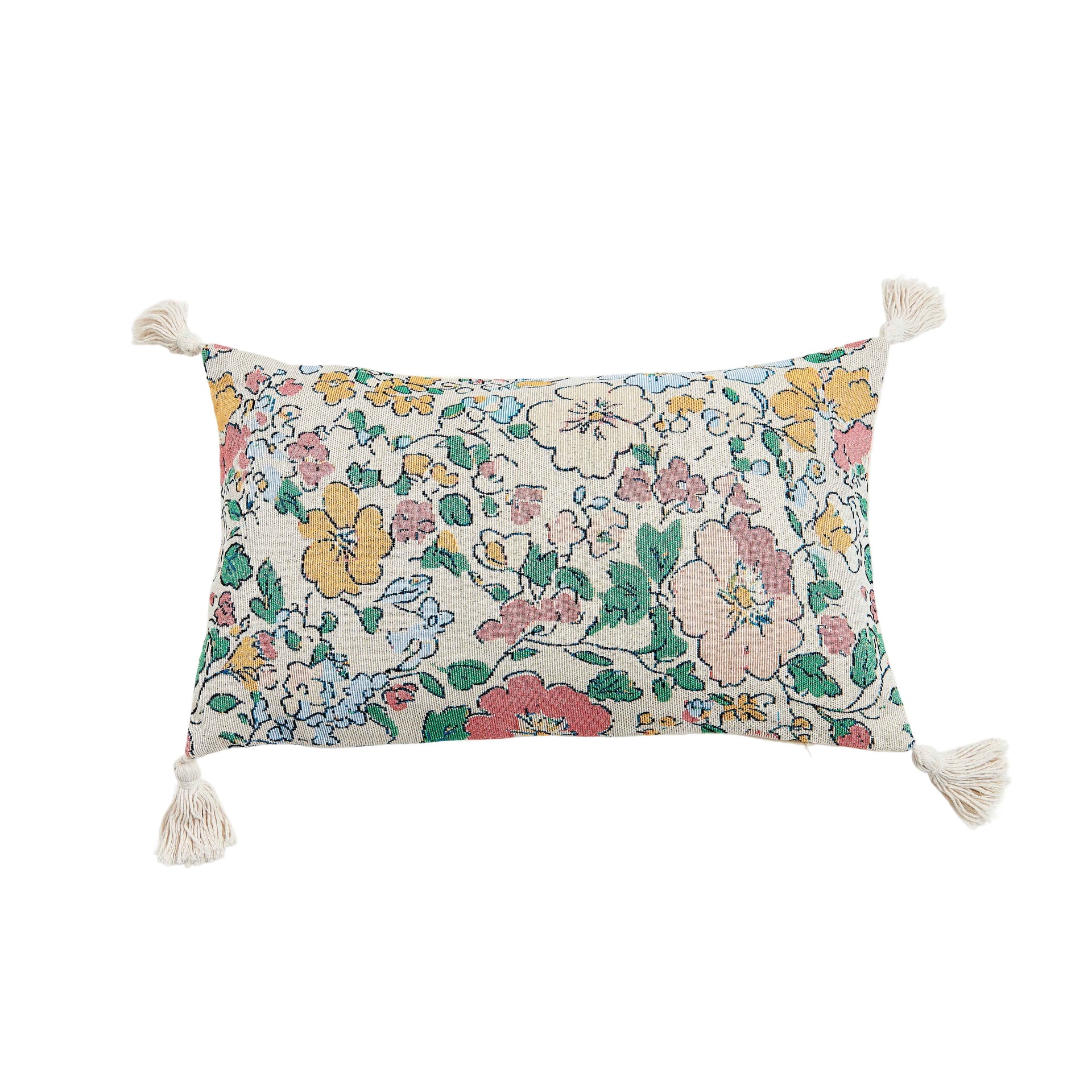 Rectangular Decorative Pillow with Cotton-Linen Thread & Floral Pattern