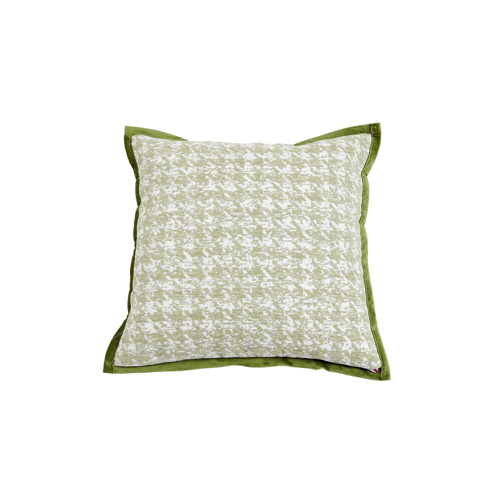 Square Decorative Pillow with Green Chenille Houndstooth Pattern