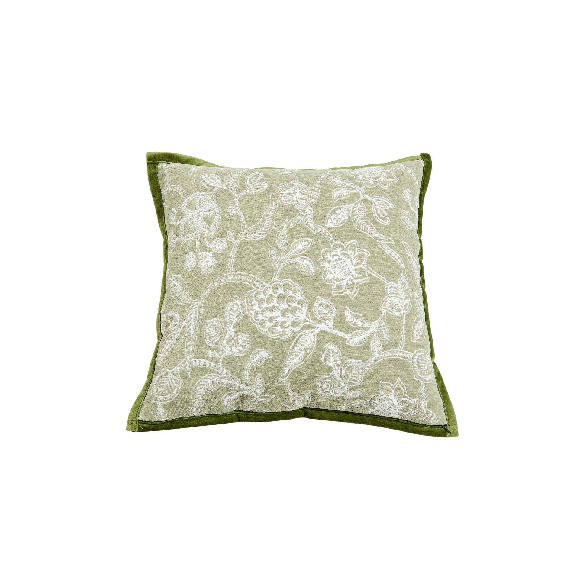 Square Decorative Pillow with Green Chenille & Sketch-Style Forest Pattern