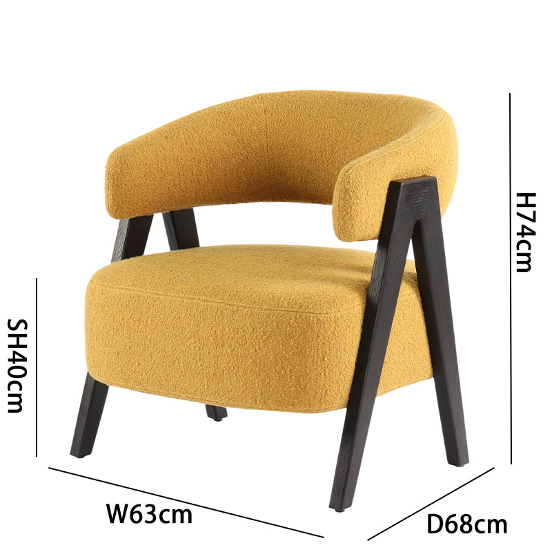 Terry Velour Mustard Yellow Lounge Chair: Size Chart (H74, W63, Seat H40cm)