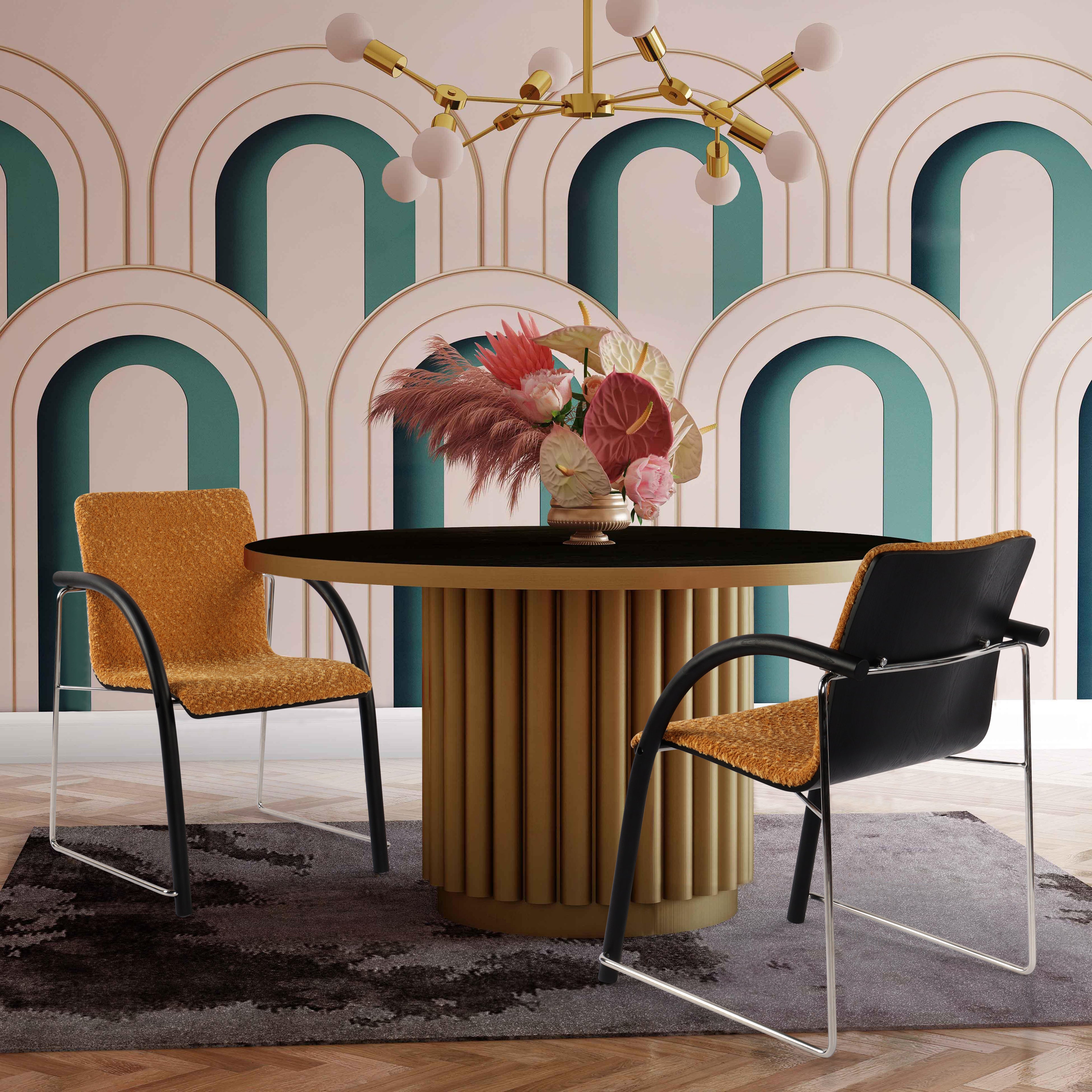 Chenille Textured Stainless Steel Modern Armchair - Dining Chair