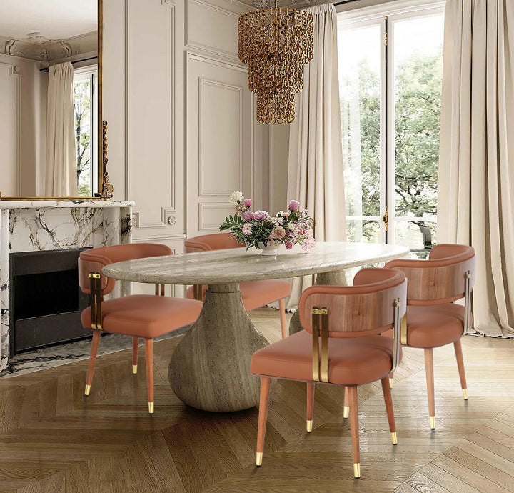 Warm Brown Microfiber Leather Dining Chair - Dining Room Scene (Beside a dinner table)