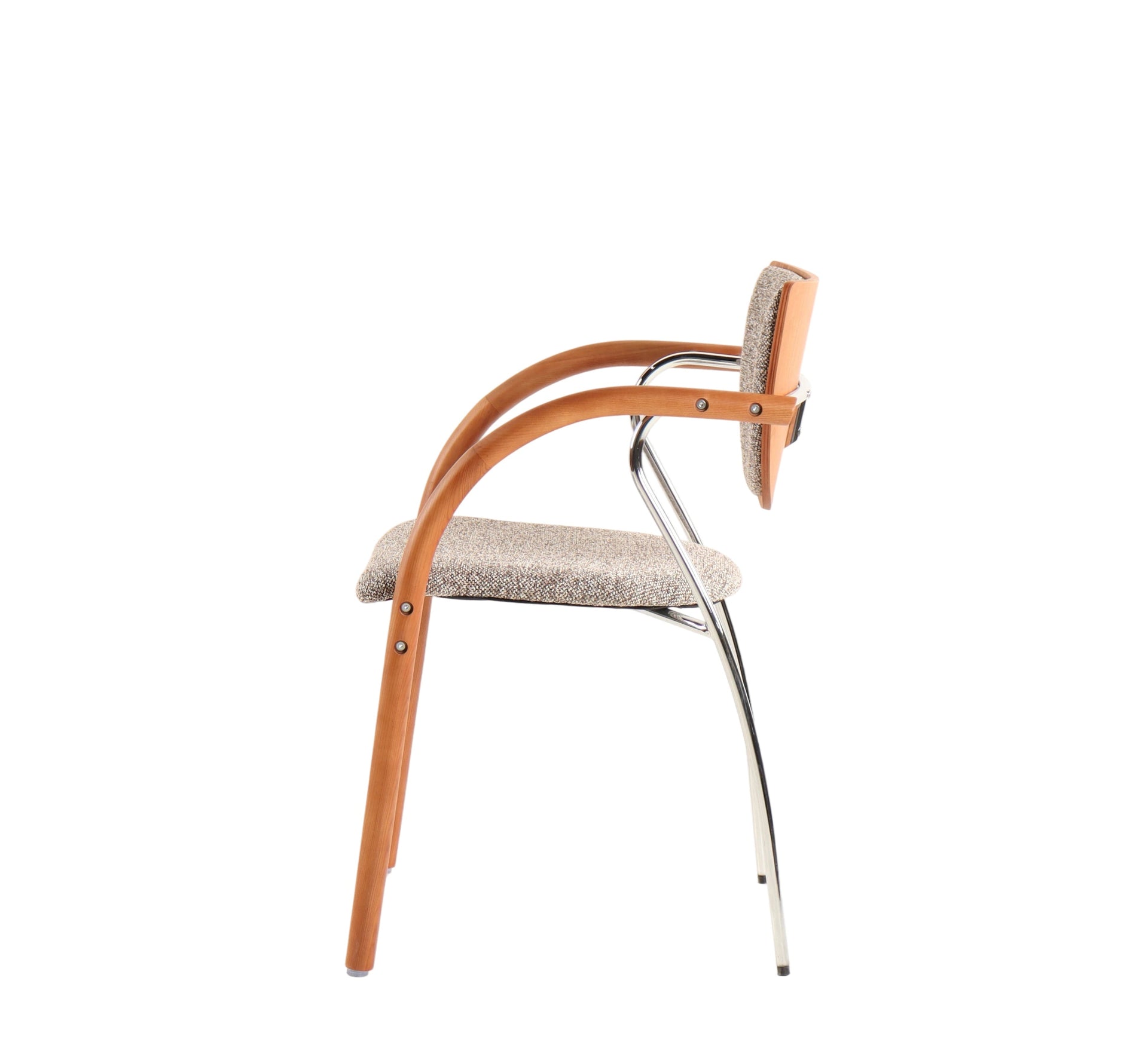 Thick Textured Fabric Armchair - Front Legs: Ash Wood, Rear Legs: Iron