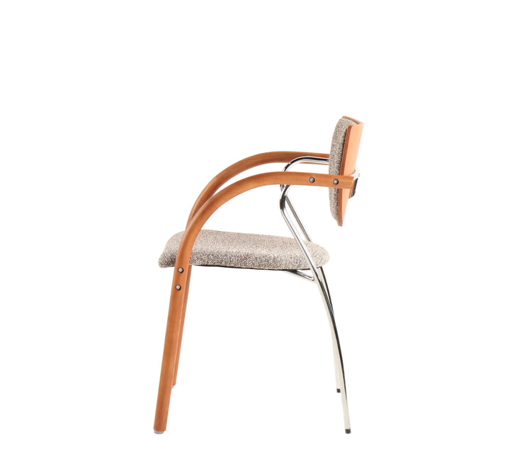 Thick Textured Fabric Armchair - Front Legs: Ash Wood, Rear Legs: Iron