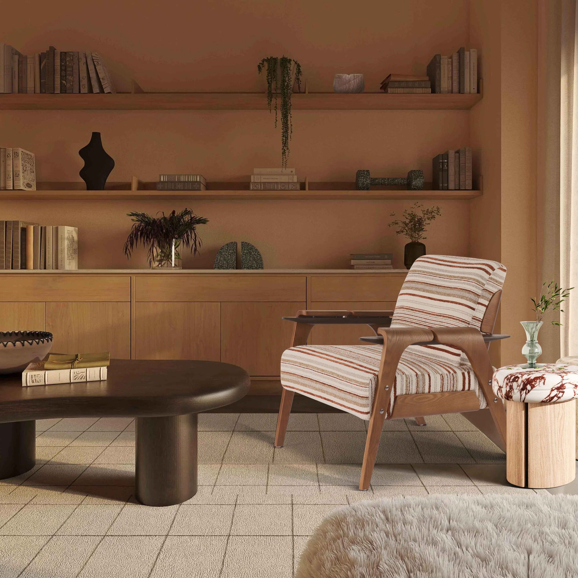 Comfortable Cotton-Linen Striped Accent Chair -  Reading Chair 