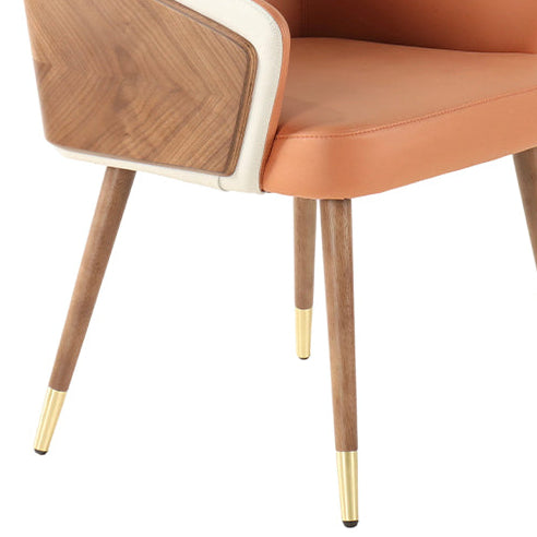 Coral Orange Microfiber Dining Chair: Oak Legs + Steel Hardware Close-up
