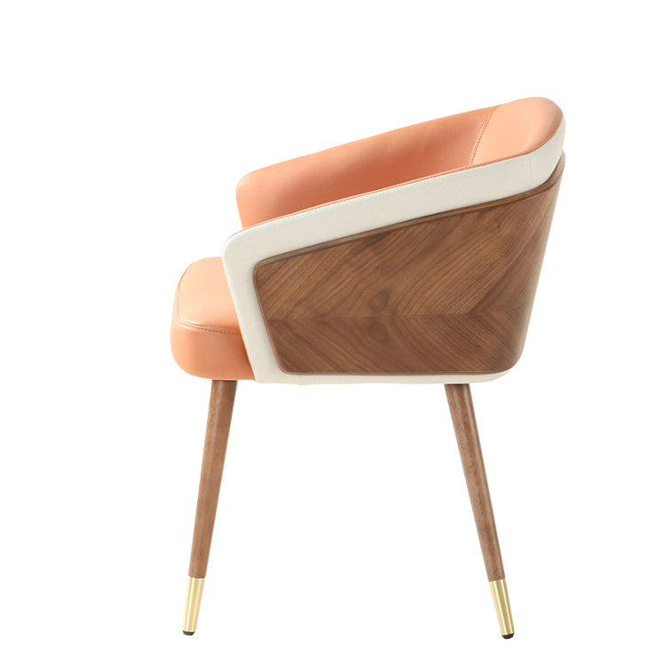 Coral Orange Microfiber Dining Chair: Side View, Curved Frame & Oak Legs

