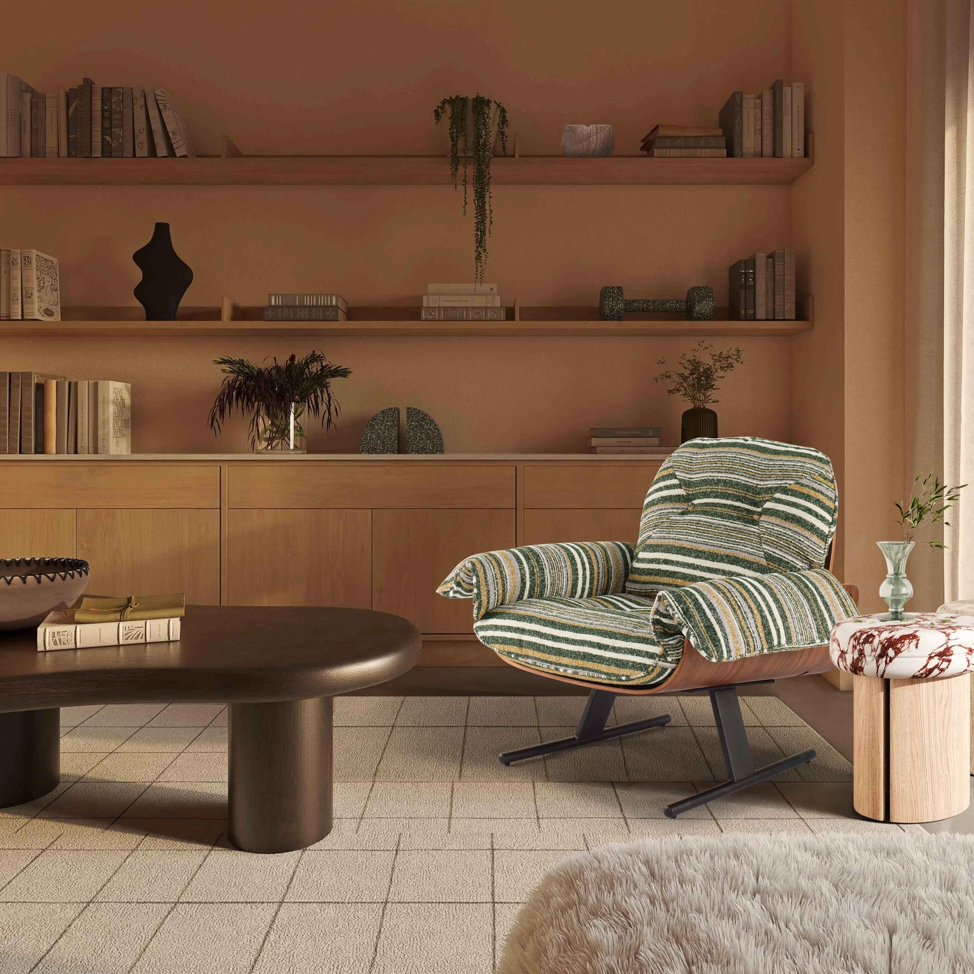 Spring Bloom Striped Lounge Chair -reading chair in cozy study nook