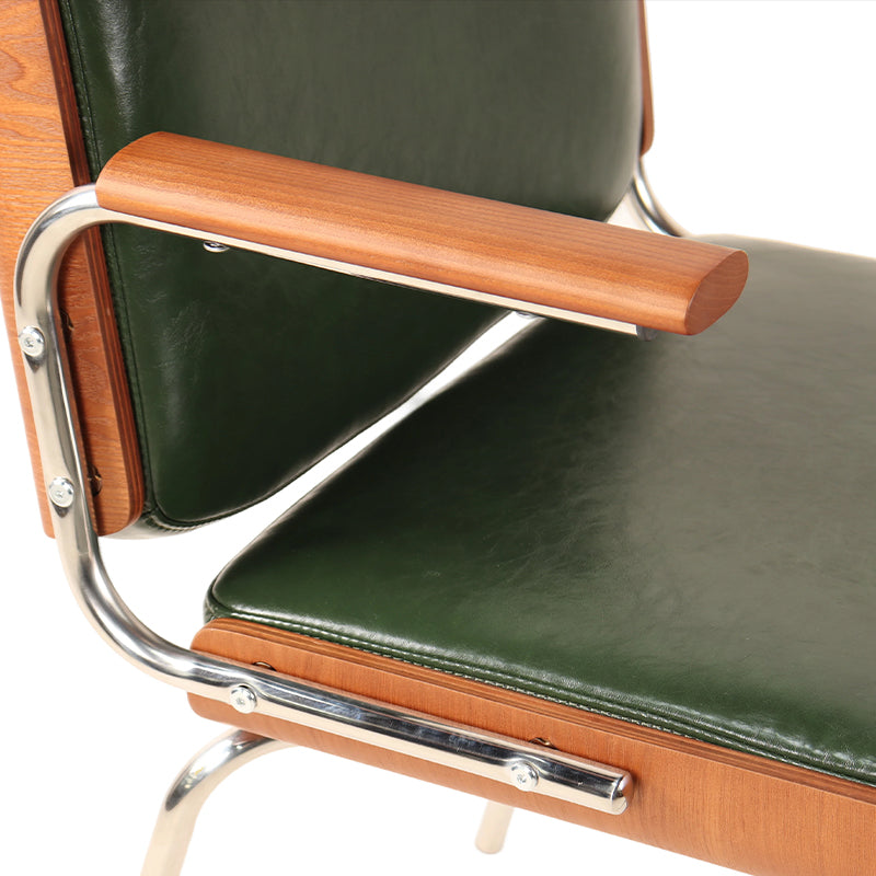 Dark Green Microfiber Arm Chair - Fine armrest & metal hardware junction detailing