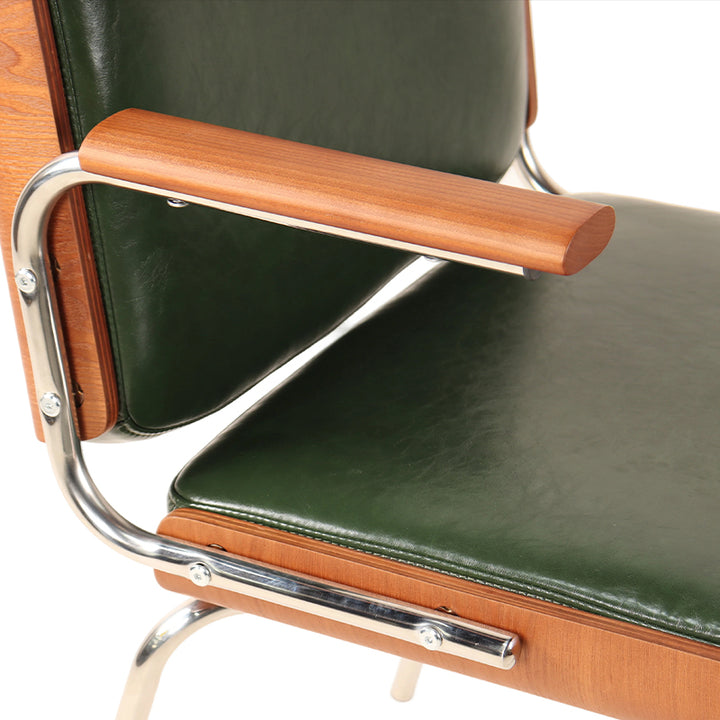 Dark Green Microfiber Arm Chair - Fine armrest & metal hardware junction detailing