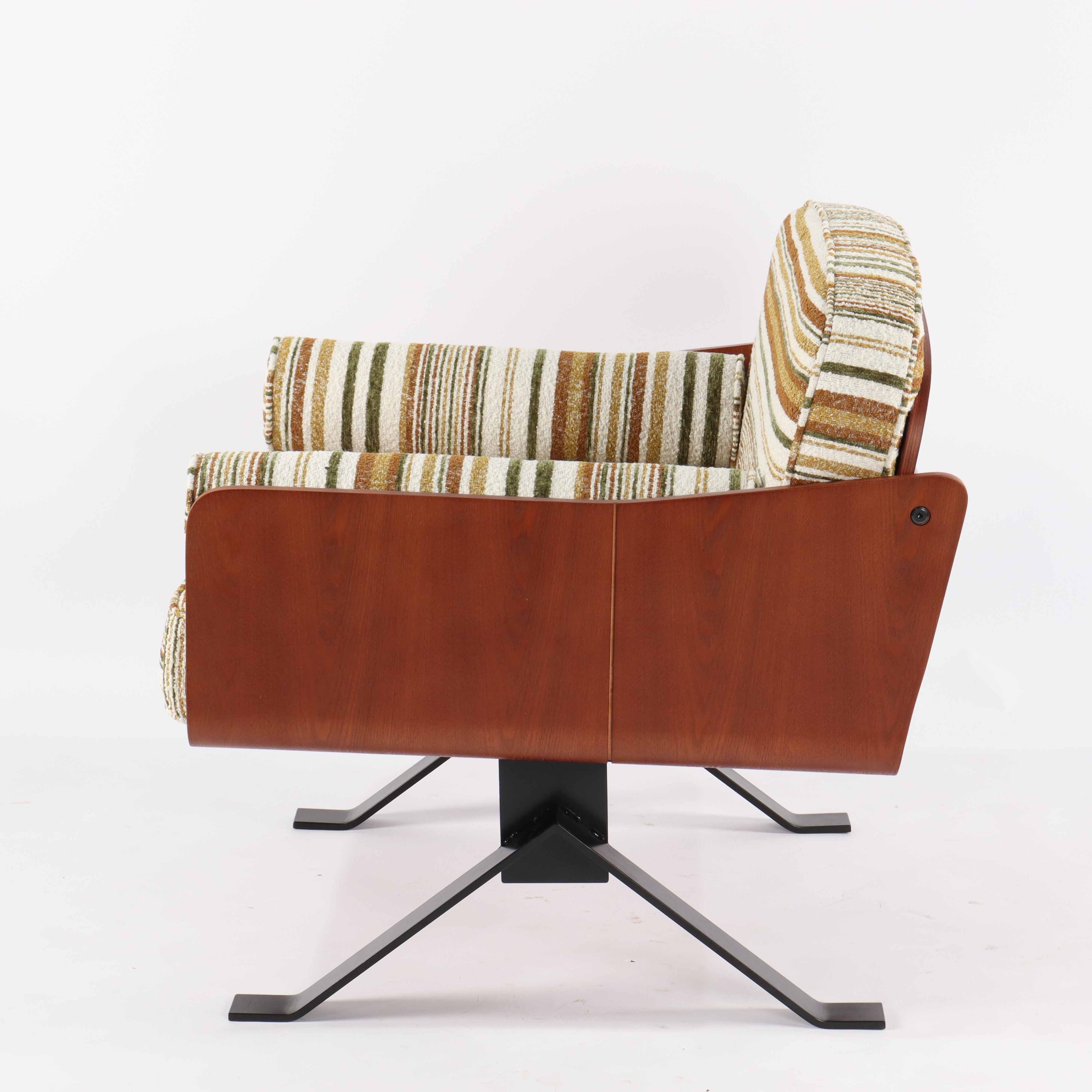 Striped cotton-linen accent chair, carbon steel legs