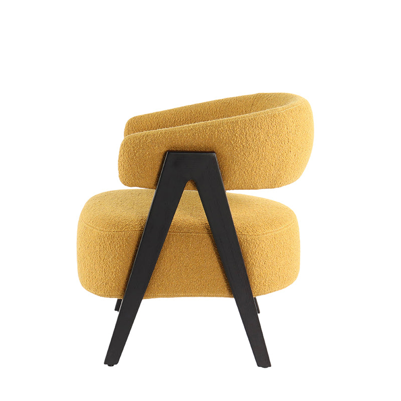 Side Profile of Terry Velour Mustard Yellow Lounge Chair