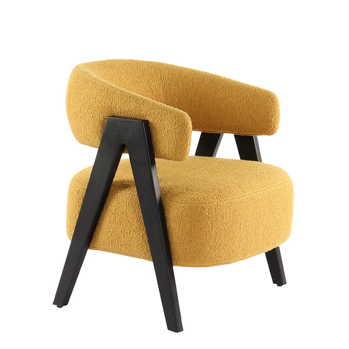 Side Profile of Terry Velour Mustard Yellow Lounge Chair