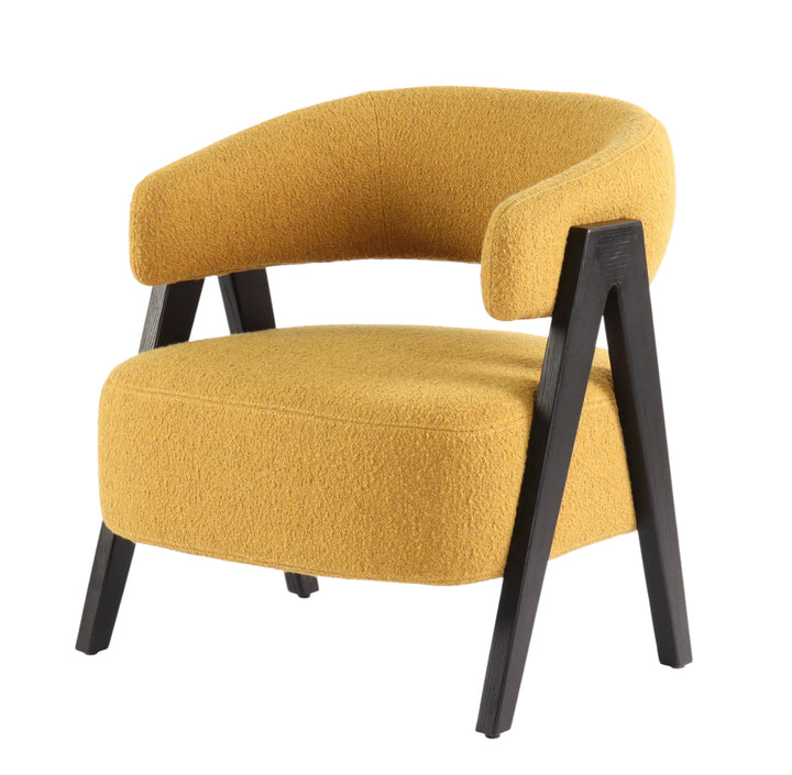 Angled Front View of Terry Velour Mustard Yellow Lounge Chair