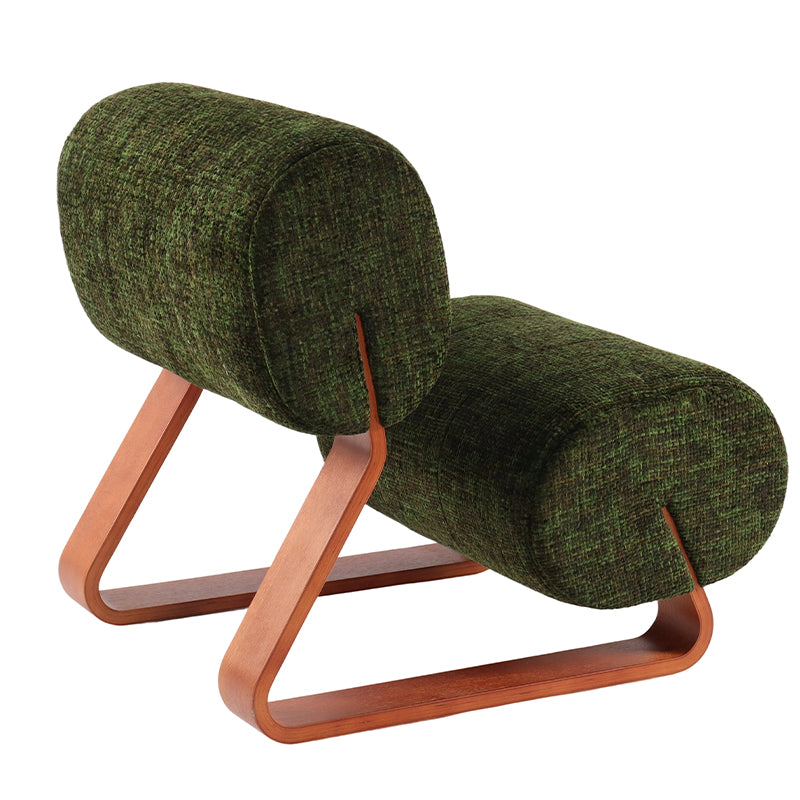 Back View of Textured Woven Moss Green Ash Wood Accent Chair