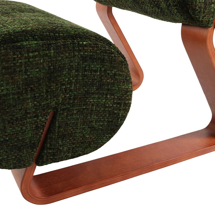 Ash Wood Chair Legs of Moss Green Textured Woven Accent Chair