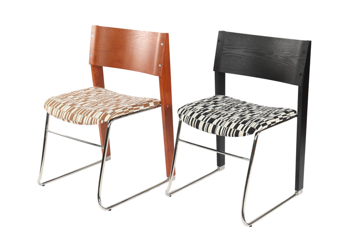 Modern Patterned Linen Chair - Cherry & Black Colors, Front View