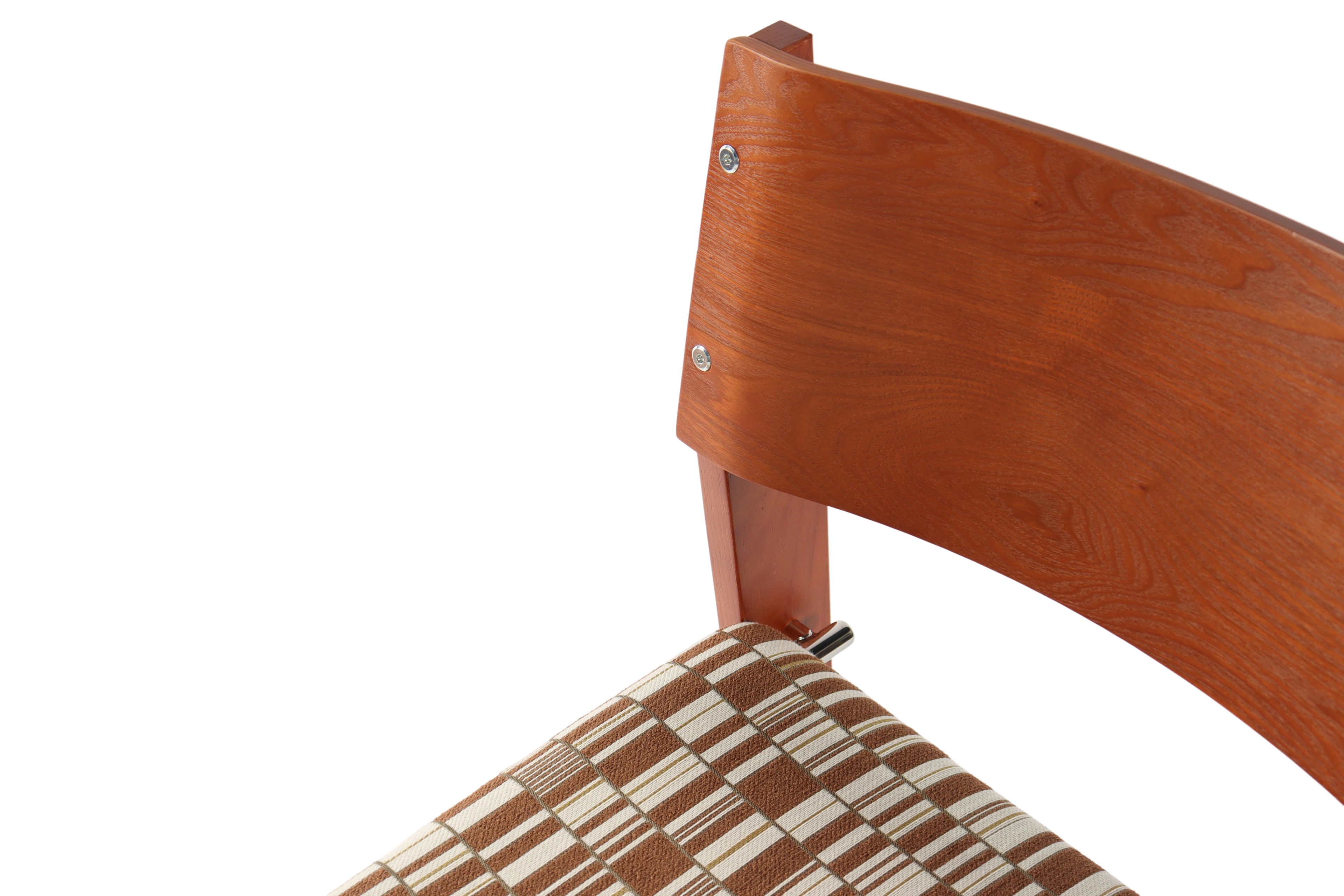 Modern Patterned Linen Chair - Solid Ash Wood Backrest, Clear Natural Grain