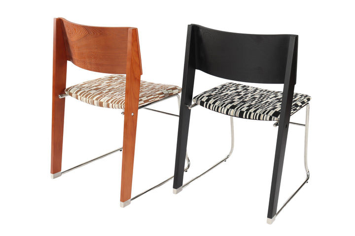 Modern Patterned Linen Chair - Cherry & Black Colors, Back View