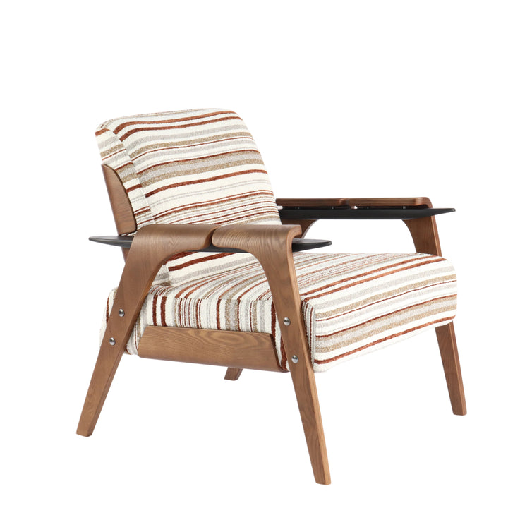 Comfortable Cotton-Linen Striped Armchair - Breathable Cotton-Linen Fabric