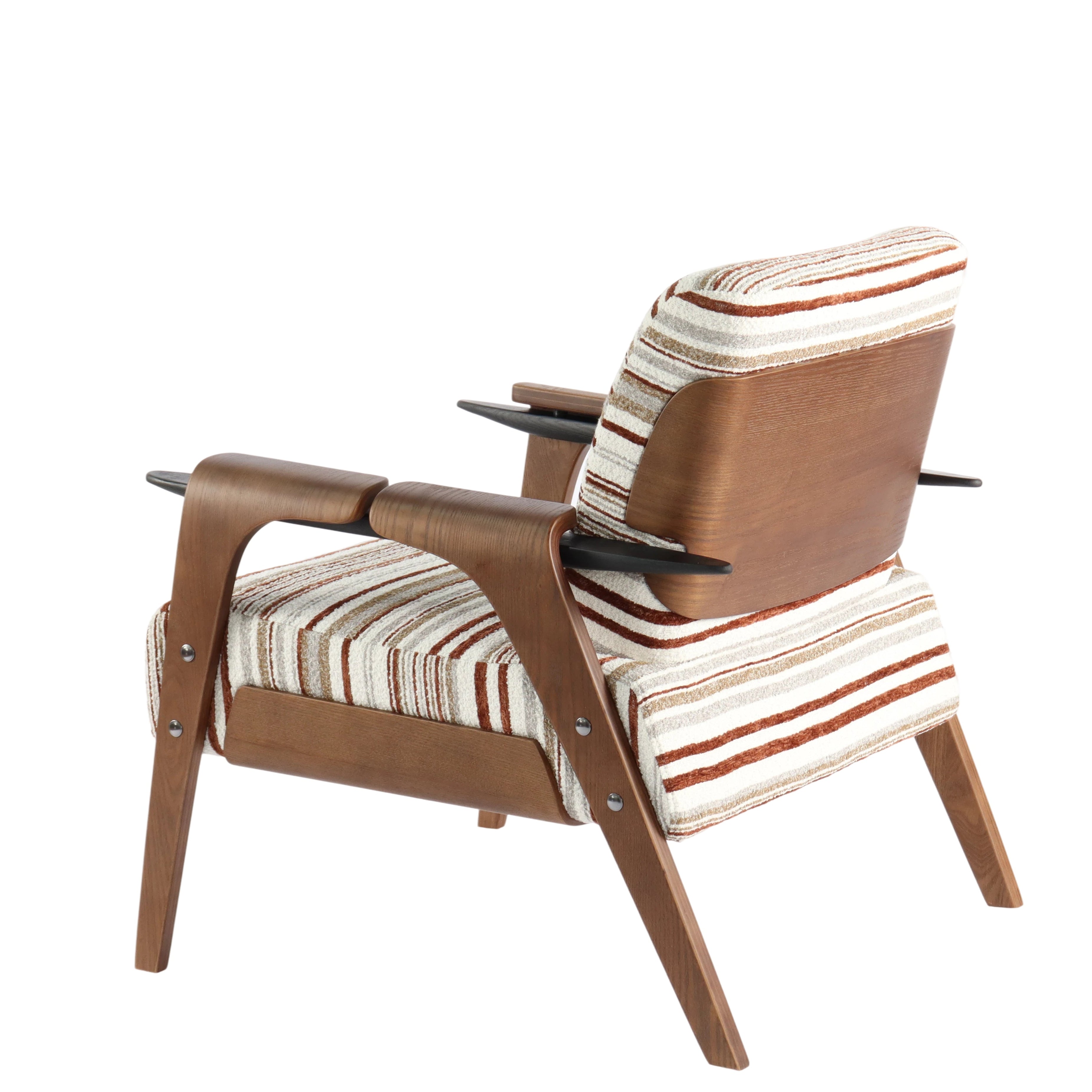 Cotton-Linen Striped Accent Chair - Curved Multi-Layer Plywood Back