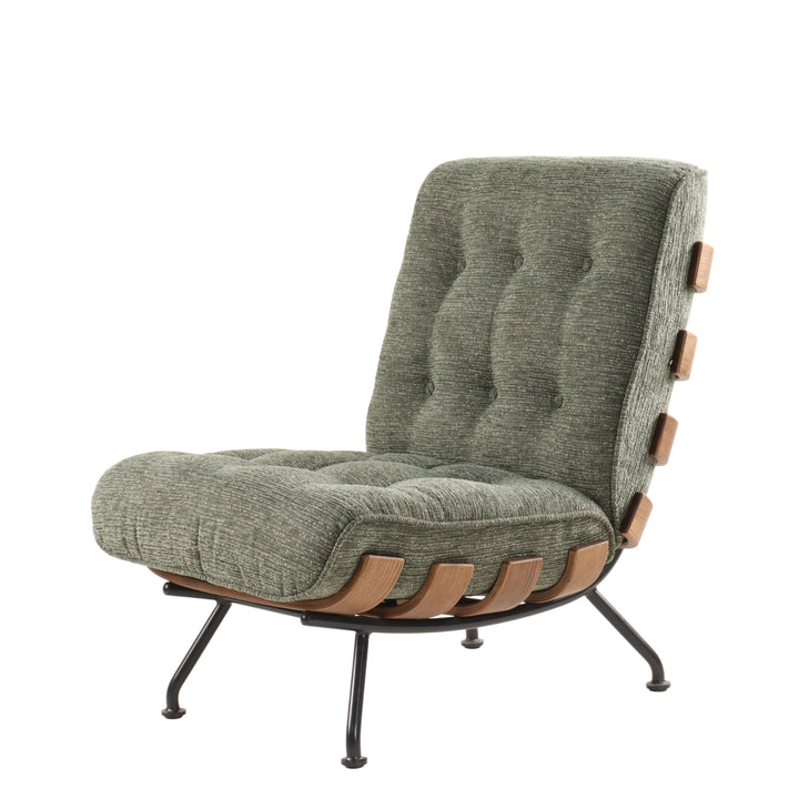 Sage Green Armless Chair - Detachable Padded Back, Wood Slats