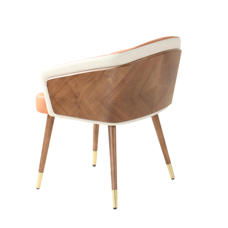 Coral Orange Microfiber Dining Chair: Back Angle, Curved Frame & Oak Legs
