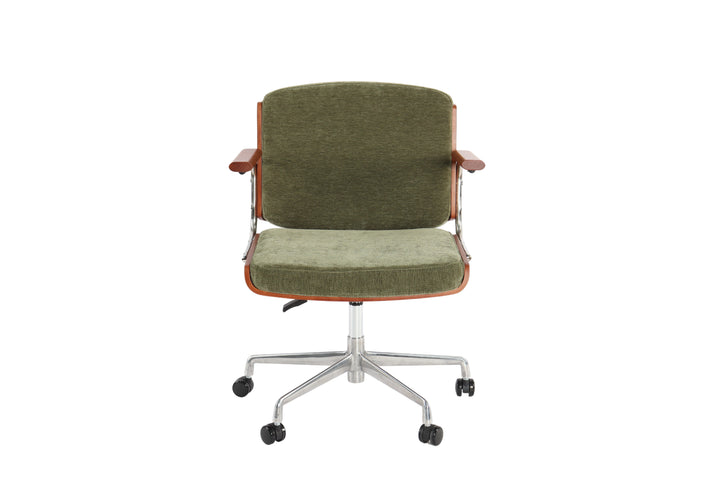Ergonomic linen office armchair with solid walnut armrests