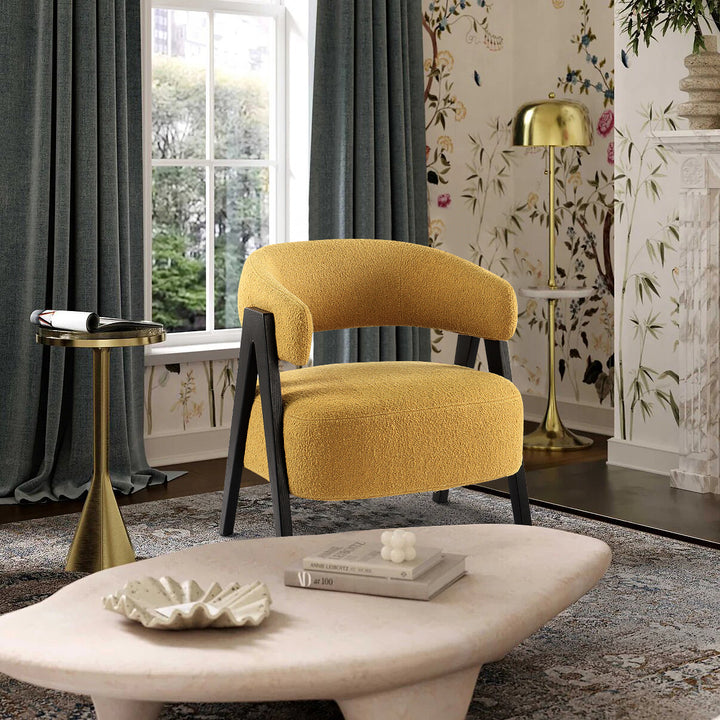 Terry Velour Mustard Yellow Lounge
 Chair in Cozy Living Space