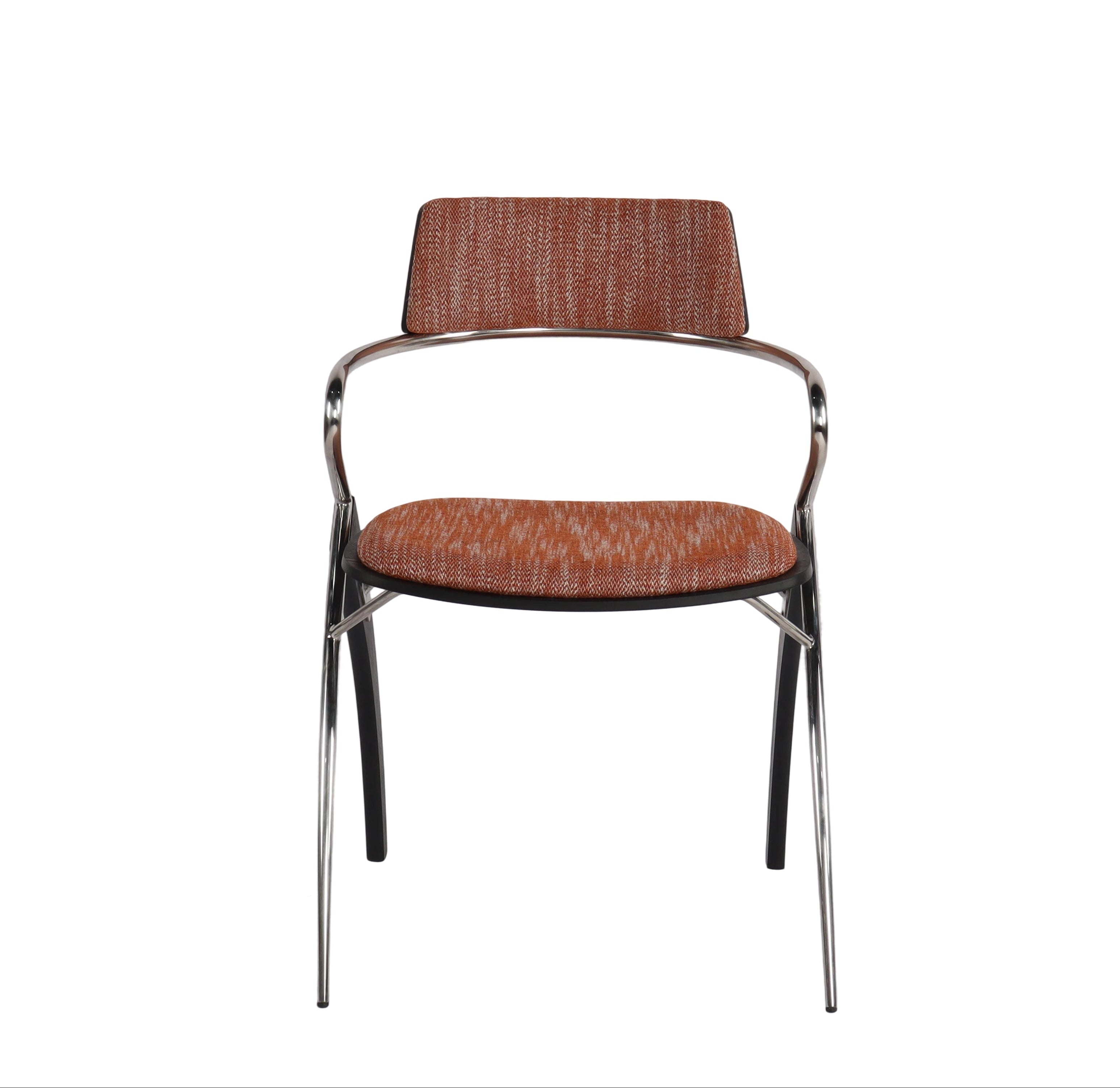 Minimalist Wire-Frame Dining Chair: Stainless Steel/Oak Legs