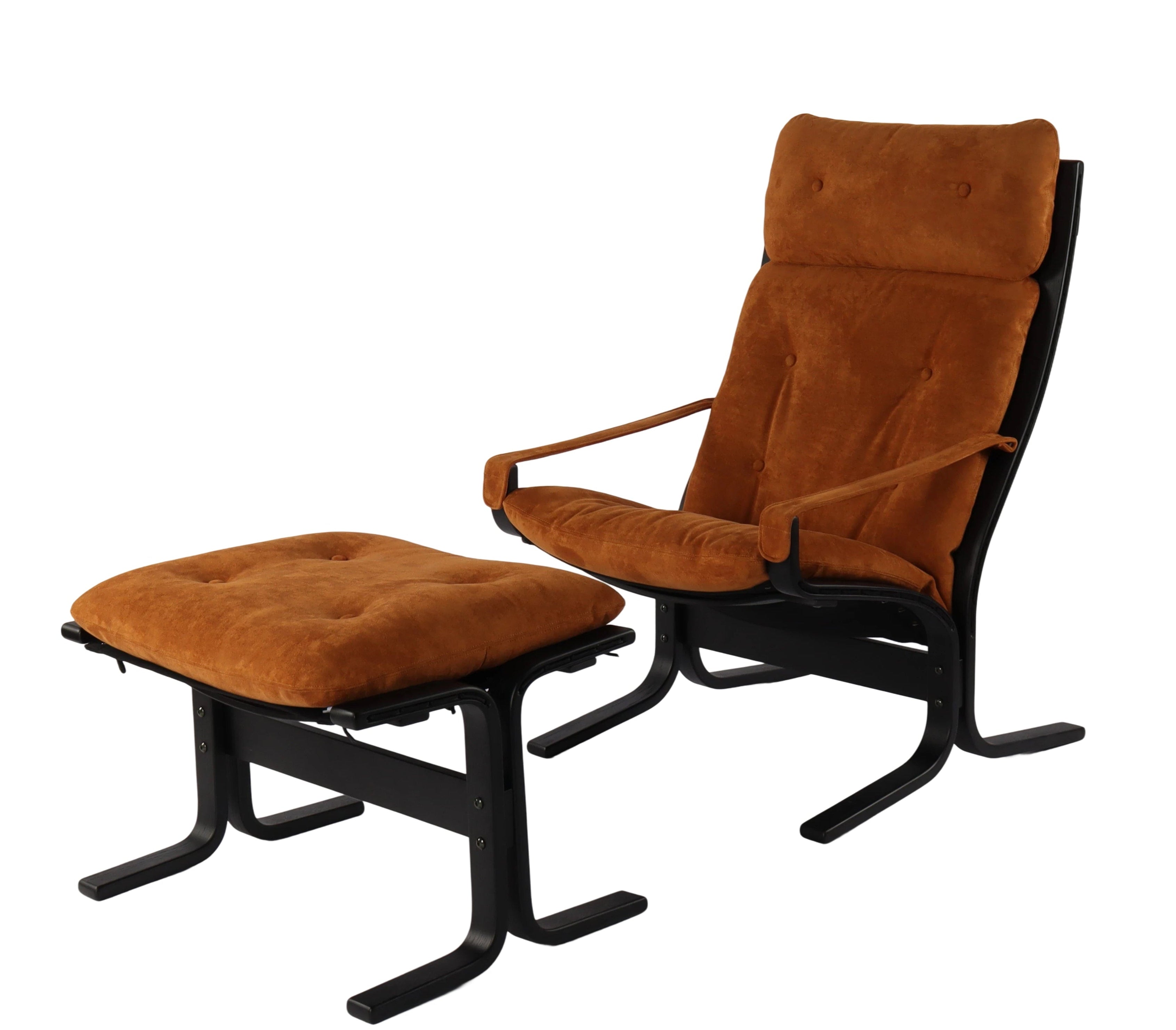 Caramel Suede Lounge Chair (with Ottoman), Front-Side View of Caramel Suede & Set
