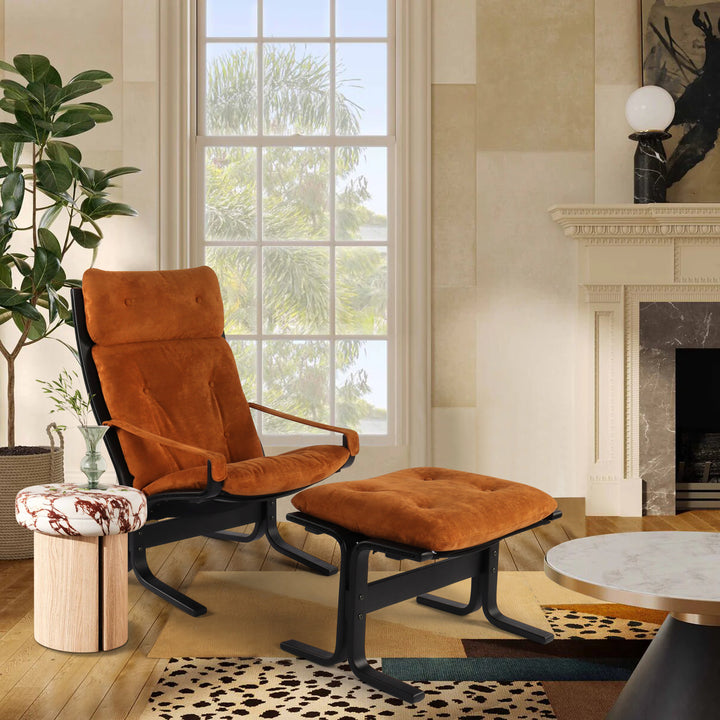 Caramel Suede Lounge Chair, Scene View - Fits Perfectly in Any Corner of the Home

